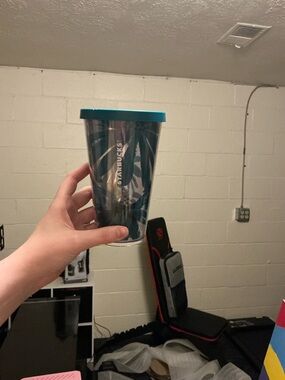 Starbucks Teal Printed Travel Cup with Teal Lid